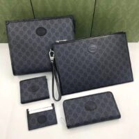 Gucci Unisex GG Card Case Interlocking G Black GG Supreme Canvas Black Leather (3)