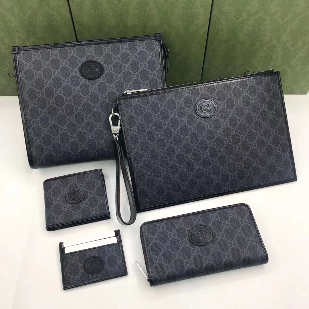 Gucci Unisex GG Card Case Interlocking G Black GG Supreme Canvas Black Leather (10)