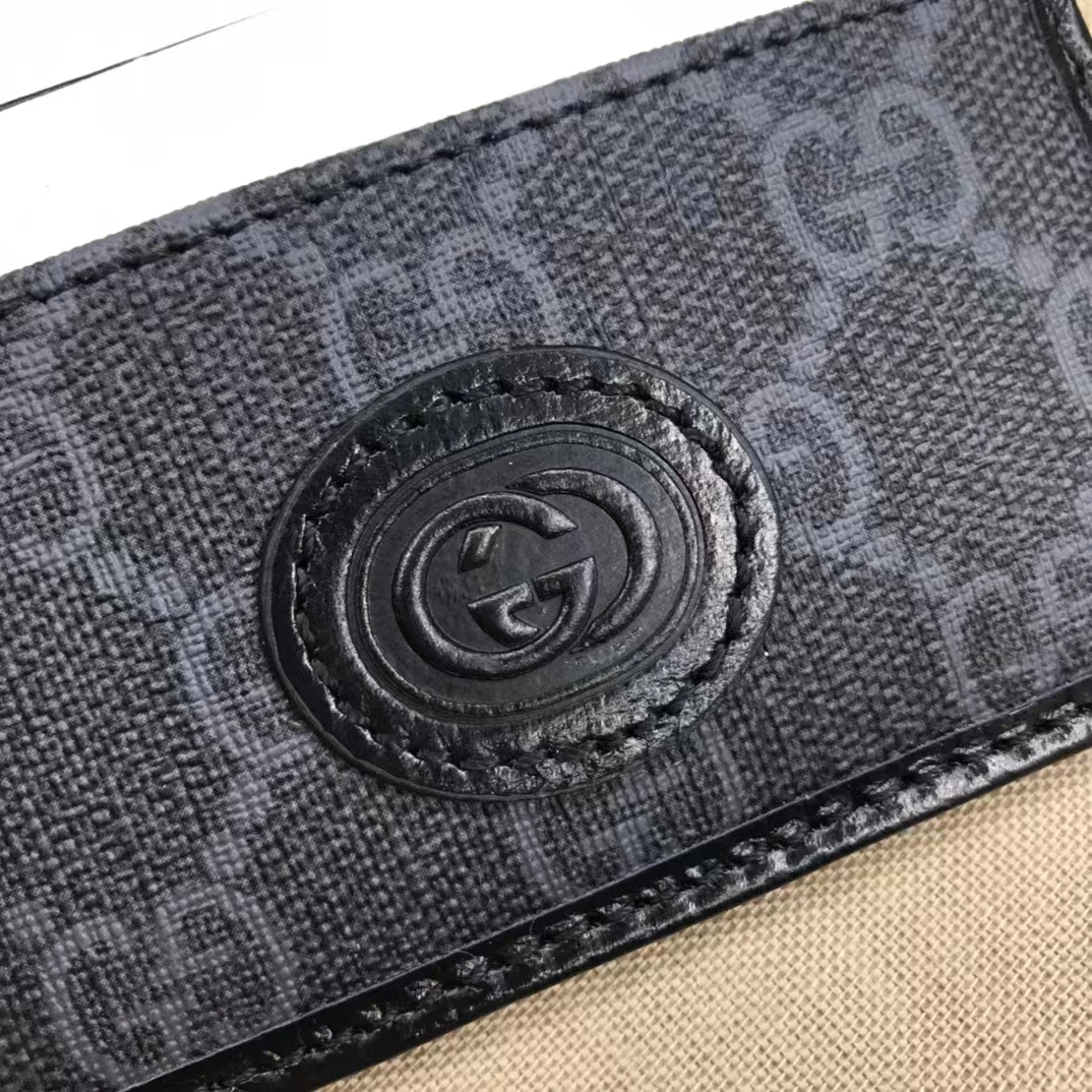 Gucci Unisex GG Card Case Interlocking G Black GG Supreme Canvas Black Leather (2)