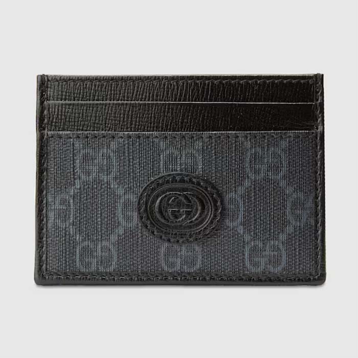 Gucci Unisex GG Card Case Interlocking G Black GG Supreme Canvas Black Leather