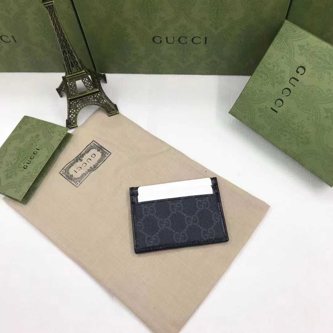 Gucci Unisex GG Card Case Interlocking G Black GG Supreme Canvas Black Leather (4)