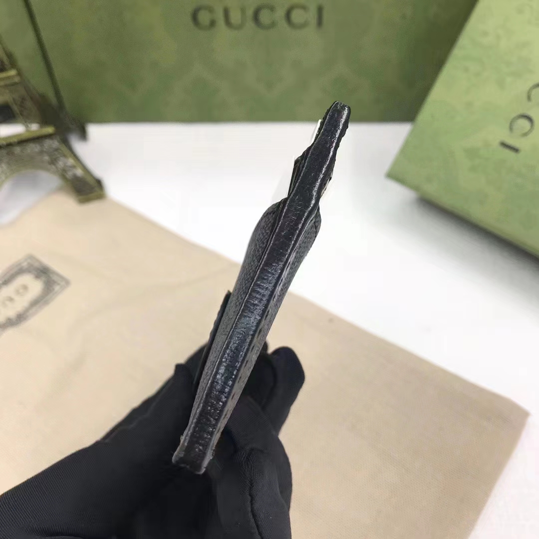 Gucci Unisex GG Card Case Interlocking G Black GG Supreme Canvas Black Leather (7)
