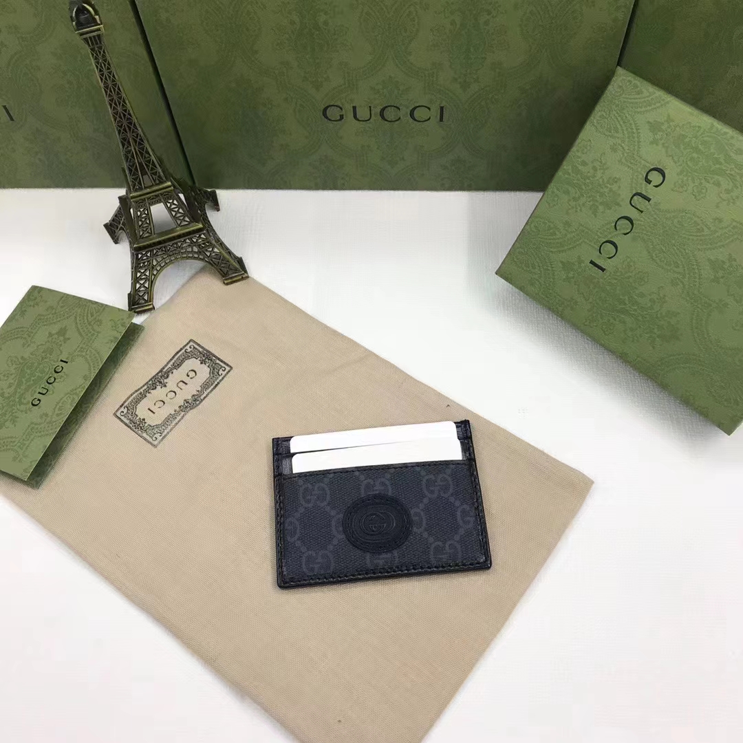 Gucci Unisex GG Card Case Interlocking G Black GG Supreme Canvas Black Leather (8)