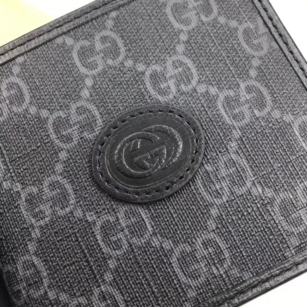 Gucci Unisex GG Coin Wallet Interlocking G Black GG Supreme Canvas Leather (1)