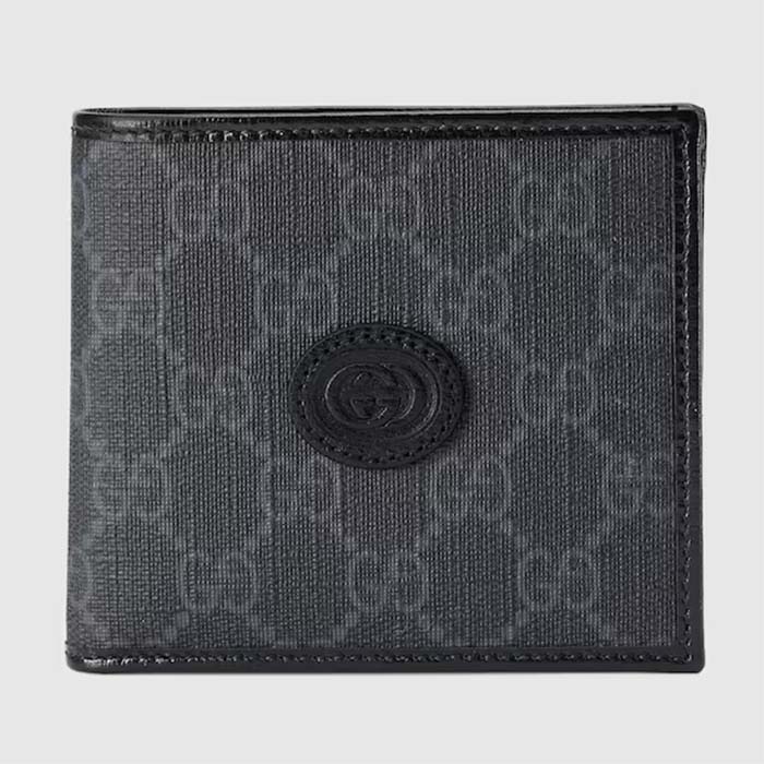 Gucci Unisex GG Coin Wallet Interlocking G Black GG Supreme Canvas Leather