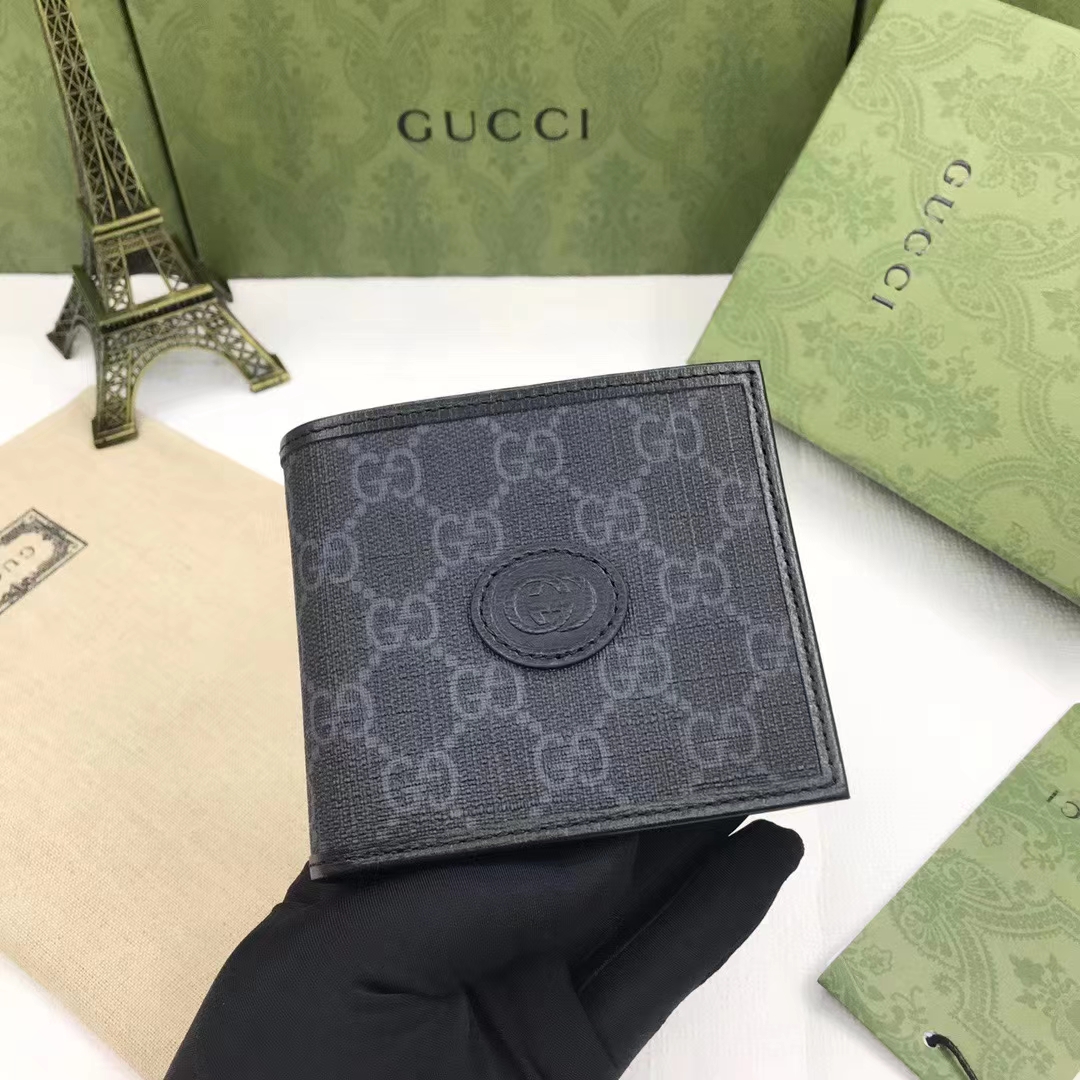 Gucci Unisex GG Coin Wallet Interlocking G Black GG Supreme Canvas Leather (2)