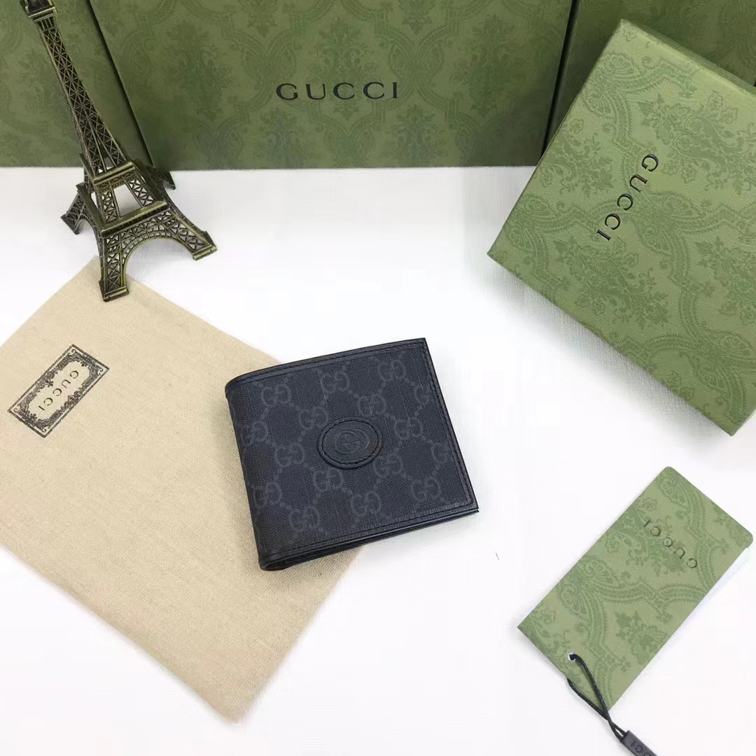Gucci Unisex GG Coin Wallet Interlocking G Black GG Supreme Canvas Leather (3)