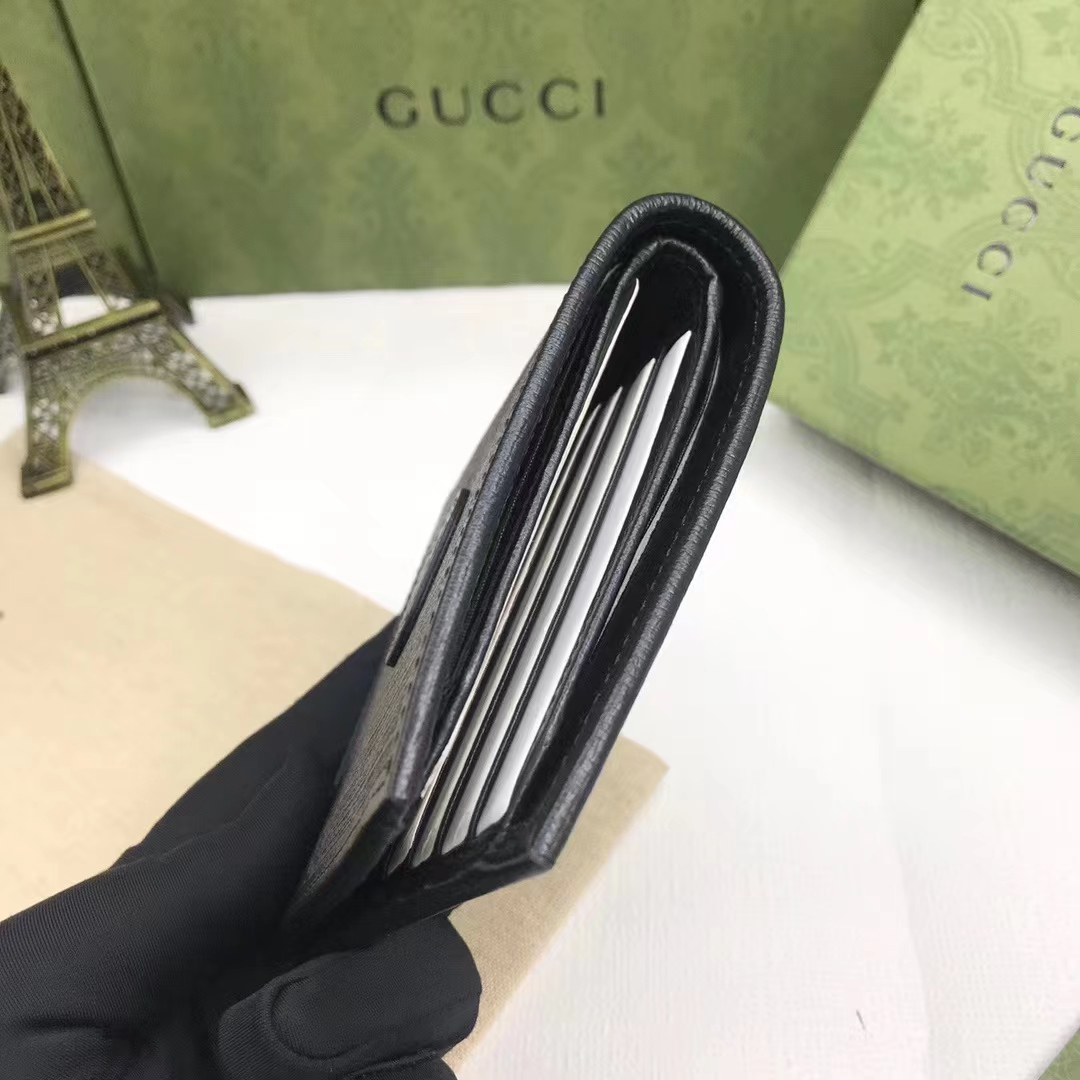 Gucci Unisex GG Coin Wallet Interlocking G Black GG Supreme Canvas Leather (4)