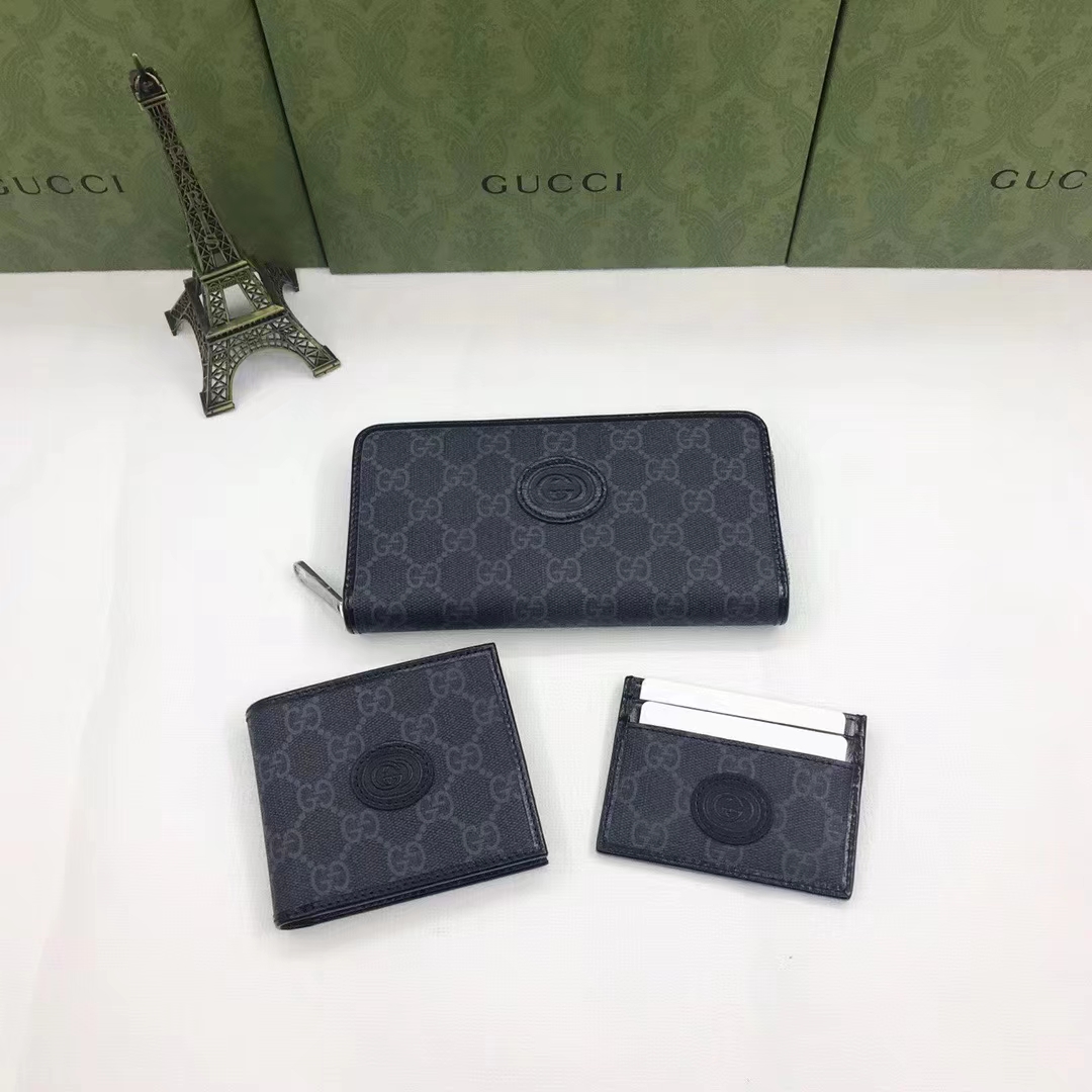 Gucci Unisex GG Coin Wallet Interlocking G Black GG Supreme Canvas Leather (8)