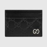 Gucci Unisex GG Gucci Signature Card Case Black Leather Metal Four Card Slots