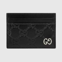 Gucci Unisex GG Gucci Signature Card Case Black Leather Metal Four Card Slots (1)