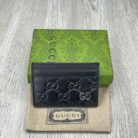 Gucci Unisex GG Gucci Signature Card Case Black Leather Metal Four Card Slots (1)