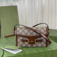 Gucci Unisex GG Horsebit 1955 Mini Bag Beige Ebony GG Supreme Canvas (9)