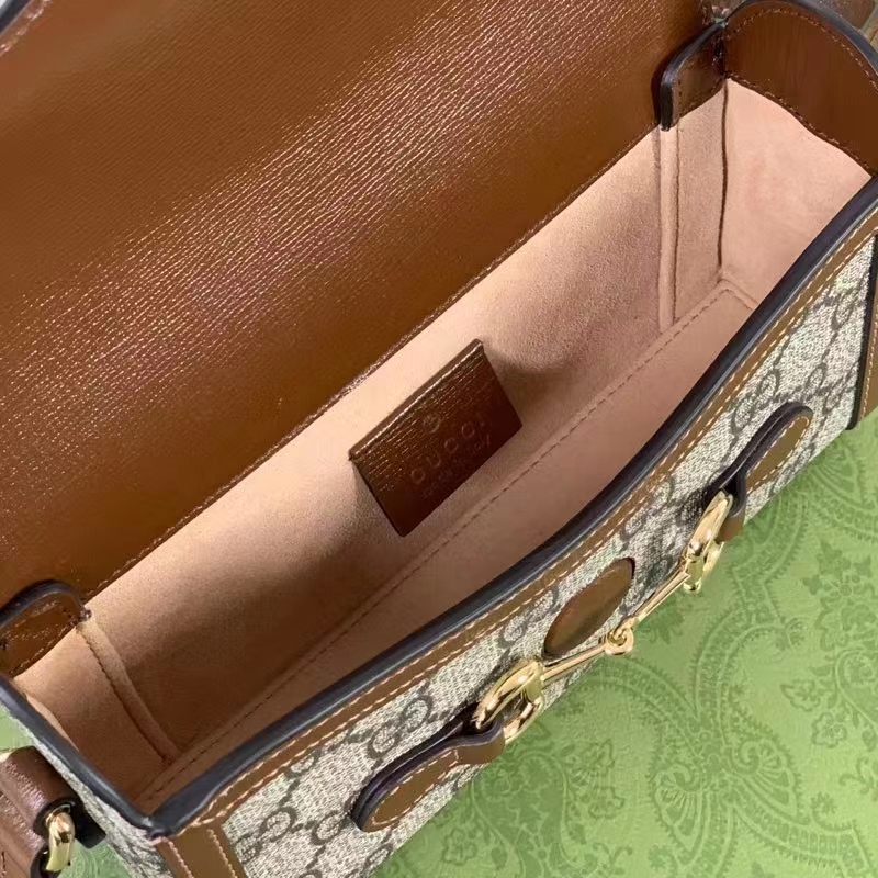 Gucci Unisex GG Horsebit 1955 Mini Bag Beige Ebony GG Supreme Canvas (3)