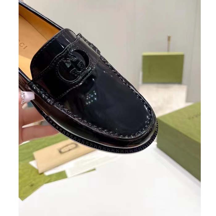 Gucci Unisex GG Interlocking G Loafer Black Leather Sole Flat 1.5 CM Heel (1)