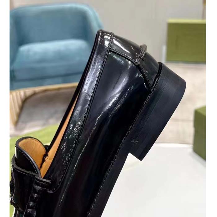 Gucci Unisex GG Interlocking G Loafer Black Leather Sole Flat 1.5 CM Heel (3)