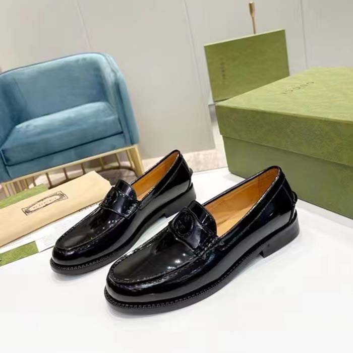 Gucci Unisex GG Interlocking G Loafer Black Leather Sole Flat 1.5 CM Heel (5)