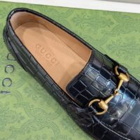 Gucci Unisex GG Jordaan Crocodile Loafer Blake Construction Black Horsebit Leather Flat 1 CM Heel (3)