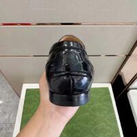 Gucci Unisex GG Jordaan Crocodile Loafer Blake Construction Black Horsebit Leather Flat 1 CM Heel (3)