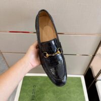 Gucci Unisex GG Jordaan Crocodile Loafer Blake Construction Black Horsebit Leather Flat 1 CM Heel (3)