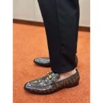 Gucci Unisex GG Jordaan Crocodile Loafer Blake Construction Brown Horsebit Leather Flat 1 CM Heel - immagine 10