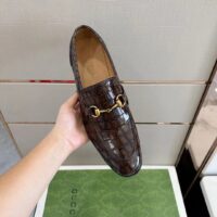 Gucci Unisex GG Jordaan Crocodile Loafer Blake Construction Brown Horsebit Leather Flat 1 CM Heel (8)