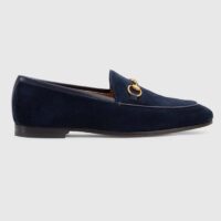 Gucci Unisex GG Jordaan Loafer Deep Blue Suede Horsebit Slim Shape Leather Flat (7)