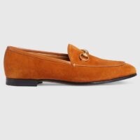 Gucci Unisex GG Jordaan Loafer Light Brown Suede Horsebit Slim Shape Leather Flat (6)