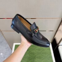 Gucci Unisex GG Loafer Horsebit Soft Black Leather Web Sole Flat 1.5 CM Heel (3)