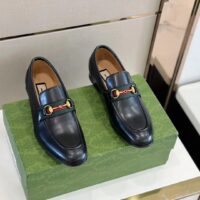 Gucci Unisex GG Loafer Horsebit Soft Black Leather Web Sole Flat 1.5 CM Heel (3)