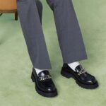 Gucci Unisex GG Loafer Interlocking G Black Leather Rubber Lug Mid 4.3 CM Heel - Bild 11