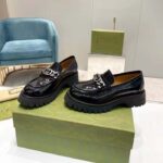 Gucci Unisex GG Loafer Interlocking G Black Leather Rubber Lug Mid 4.3 CM Heel - Bild 6