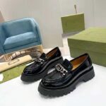Gucci Unisex GG Loafer Interlocking G Black Leather Rubber Lug Mid 4.3 CM Heel - Bild 5