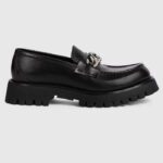 Gucci Unisex GG Loafer Interlocking G Svart Läder Gummiklacka Med Mellan 4,3 cm Klack