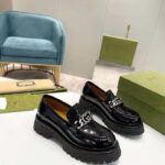Gucci Unisex GG Loafer Interlocking G Black Leather Rubber Lug Mid 4.3 CM Heel - Bild 3