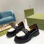 Gucci Unisex GG Loafer Interlocking G Black Off White Leather Rubber Lug Mid 4.3 CM Heel - Image 5