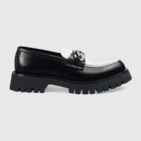 Gucci Unisex GG Loafer Interlocking G Black Off White Leather Rubber Lug Mid 4.3 CM Heel (2)