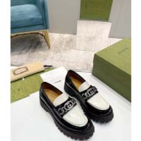 Gucci Unisex GG Loafer Interlocking G Black Off White Leather Rubber Lug Mid 4.3 CM Heel (2)