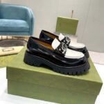 Gucci Unisex GG Loafer Interlocking G Black Off White Leather Rubber Lug Mid 4.3 CM Heel - Image 2