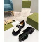 Gucci Unisex GG Loafer Interlocking G Black Off White Leather Rubber Lug Mid 4.3 CM Heel - Image 7