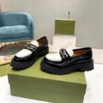 Gucci Unisex GG Loafer Interlocking G Black Off White Leather Rubber Lug Mid 4.3 CM Heel - Image 6
