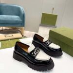 Gucci Unisex GG Loafer Interlocking G Black Off White Leather Rubber Lug Mid 4.3 CM Heel - Image 4