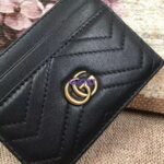 Gucci Unisex GG Marmont Card Case Black Matelassé Chevron Leather Double G - Image 4