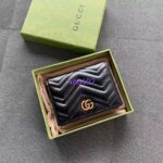 Gucci Unisex GG Marmont Card Case Wallet Black Matelassé Chevron Leather Double G – Image 2