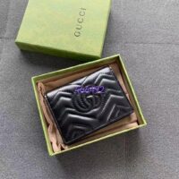 Gucci Unisex GG Marmont Card Case Wallet Black Matelassé Chevron Leather Double G (3)