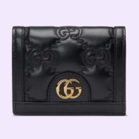 Gucci Unisex GG Marmont Card Case Wallet Black Matelassé Leather Double G