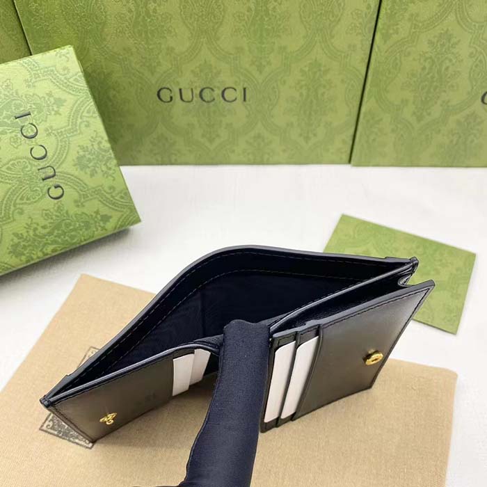 Gucci Unisex GG Marmont Card Case Wallet Black Matelassé Leather Double G (10)