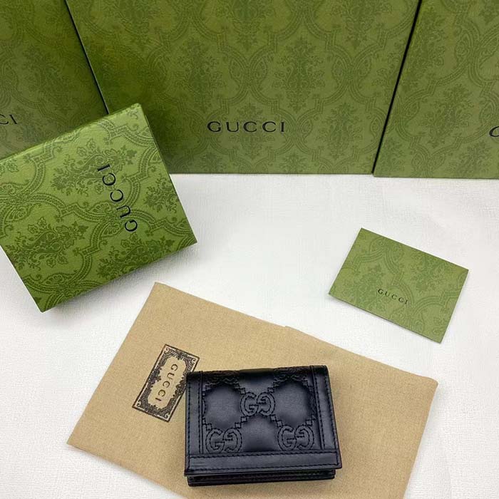 Gucci Unisex GG Marmont Card Case Wallet Black Matelassé Leather Double G (2)
