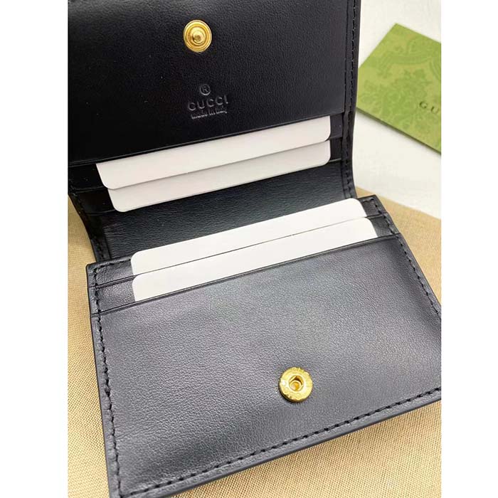 Gucci Unisex GG Marmont Card Case Wallet Black Matelassé Leather Double G (3)