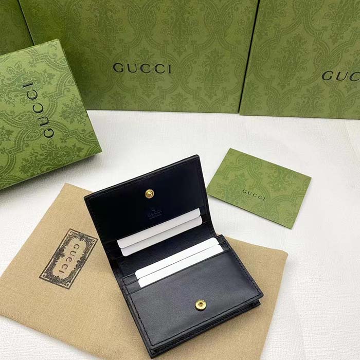 Gucci Unisex GG Marmont Card Case Wallet Black Matelassé Leather Double G (5)